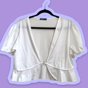 Shein Plus O-Ring Ruffle Hem Crop Top